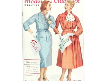 Modes & Travaux, Vintage French fashion magazine, 1957 springr fashion news
