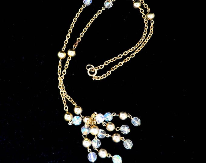 Vintage Chandelier Necklace - Gold Tone Crystal Beaded Chain Necklace, Gift for Her, Gift Boxed