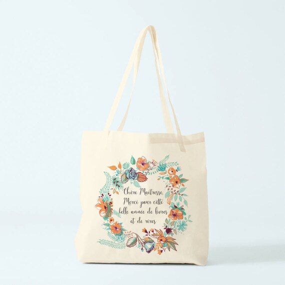 Tote bag, teacher, thank you, french quote for teacher, gift teacher.