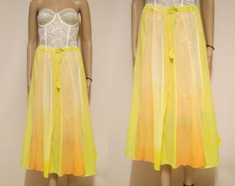 Vintage 90s Pastel Yellow Orange Skirt Boho Hippie Gypsy Metallic Thread Bohemian Vtg 1990s Size M-L
