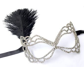 Masquerade Mask Women, Black Ostrich Feather Ball Mask, Masquerade Party Masks, Vampire Diaries Mask, Costume Mask, Wedding Mask Women