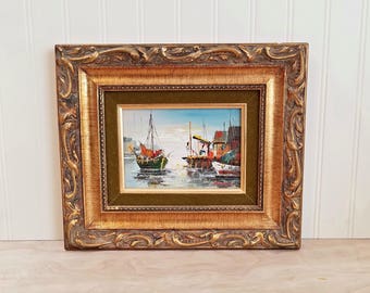 Vintage Mid Century Oil Painting Oil on Canvas Nautical Painting Impasto Painting Seascape Painting Boat Painting Nautical Art Impressionist