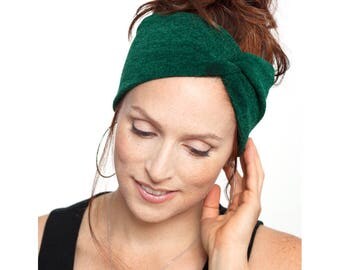 Emerald Green Knit Turban Knit Headband Yoga Headband Green Headband Dark Green Turban Womens Hair Accessories Knit Hat Winter Headwrap