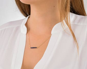 Sapphire Bar Necklace / Sapphire Necklace / Dainty Gem Bar / Simple Blue Sapphire Necklace / Layering Necklace / September Birthstone