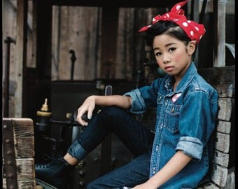 Babies & Girls - Lil Rosie the Riveter Costume (Shirt, Headband, and Rosie Patch)