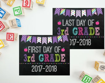 First Day of Third Grade School Sign - Back To School Printable - 3rd Grade Sign - Last Day of School Sign - First Day Chalkboard Sign