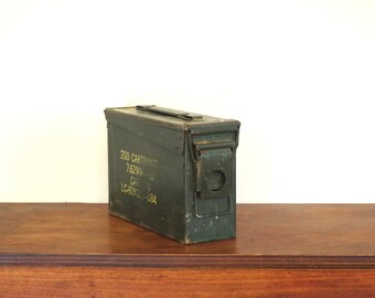 vintage ammo box / small ammo box / metal ammo box / industrial metal box / green ammo box / army ammo box / military box / ammunition box