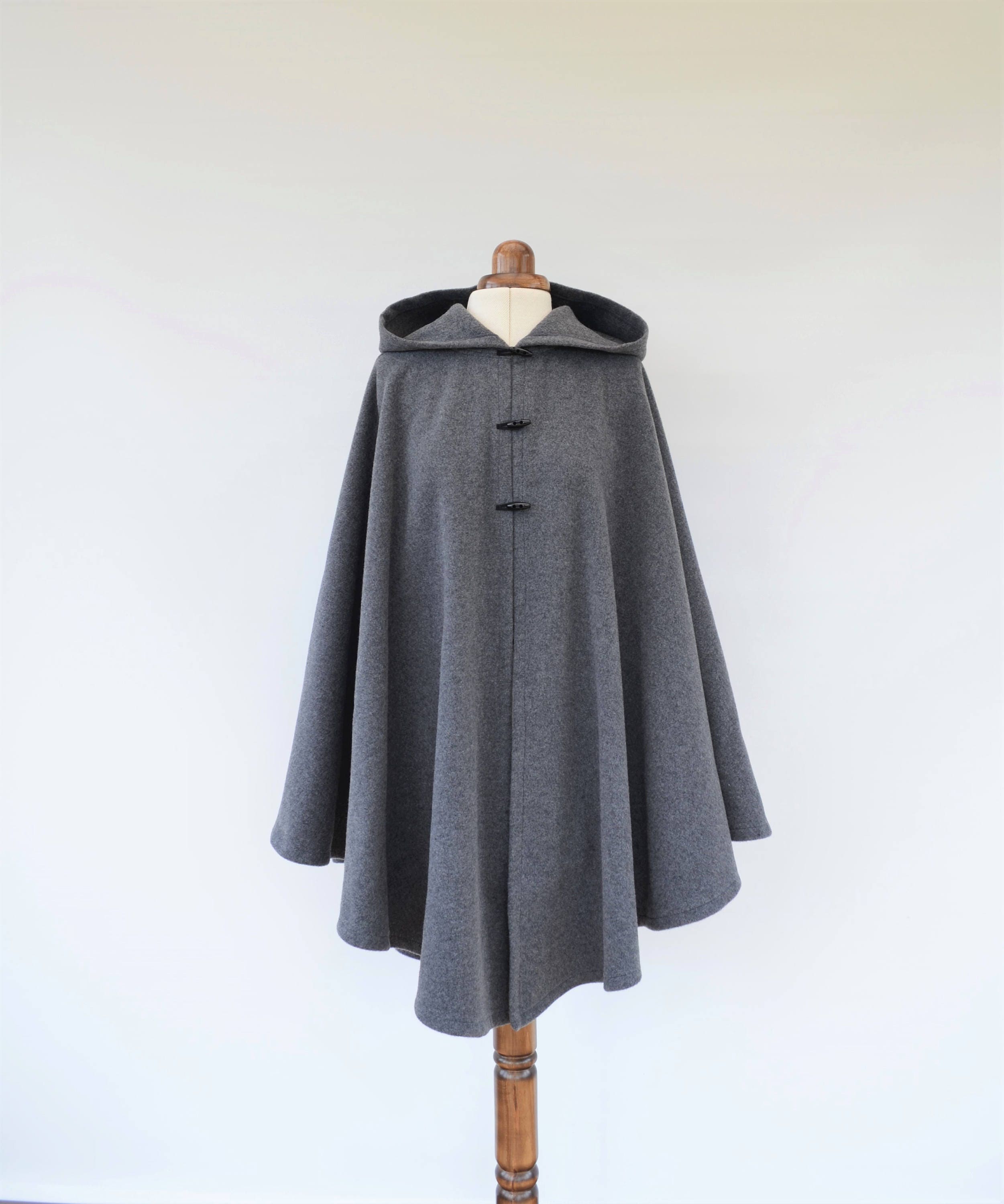 Gray Wool Hooded Cape Wool Cloak Medieval Hooded Cloak Plus