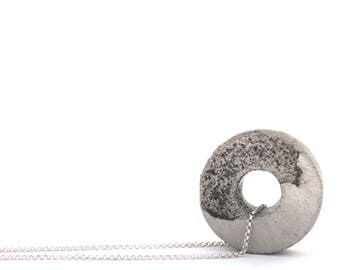 OOAK Long circle necklace, Concrete jewelry, Hoop Pendant, Statement necklace, Minimalist, Gift for men, Geometric Beton jewelry for her