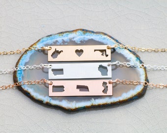 SALE • Best Friend Necklace • Going Away Necklace Graduation Gift Graduate Necklace •Two State Bar Distance Relationship Gift Friend Jewelry