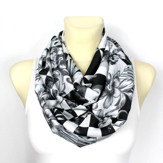 Infinity Scarf Womens Gift for Her White Infinity Scarf Boho Scarves Floral Scarves Womens Gift for mom grandma Summer Outdoors Summer Party