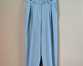VINTAGE ESCADA PANTS, Light Blue 1990s Tapered Trousers, High Waisted, 100% New Wool, Size U.S. 10, Womens Slacks