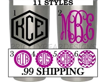 SALE Yeti Monogram Yeti Monogram Decal Ozark Decal Yeti Cup Monogram Yeti Monogram Sticker Monogram Cup (MANY SIZES) (Packs of 4 Avail.)