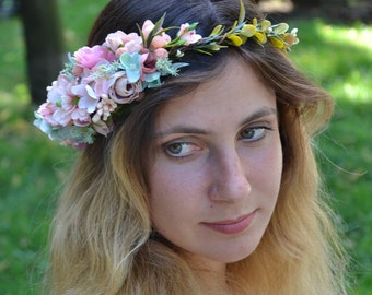 Bridal flower crown Bridal floral crown Boho flower wreath Rustic flower crown Rustic flower wreath Wedding flower headband Gift for her