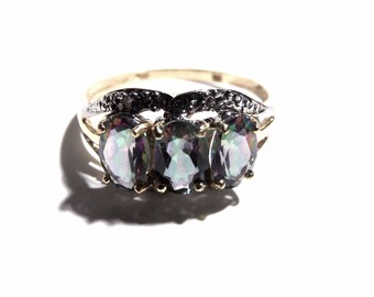 Set of 3 natural 1.5 Mystic Topaz gold ring Carats and 2 diamond