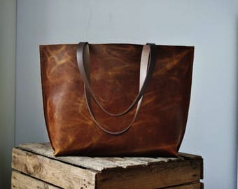 Brown leather tote bag, real leather shopper, leather bag, leather purse, leather handbag