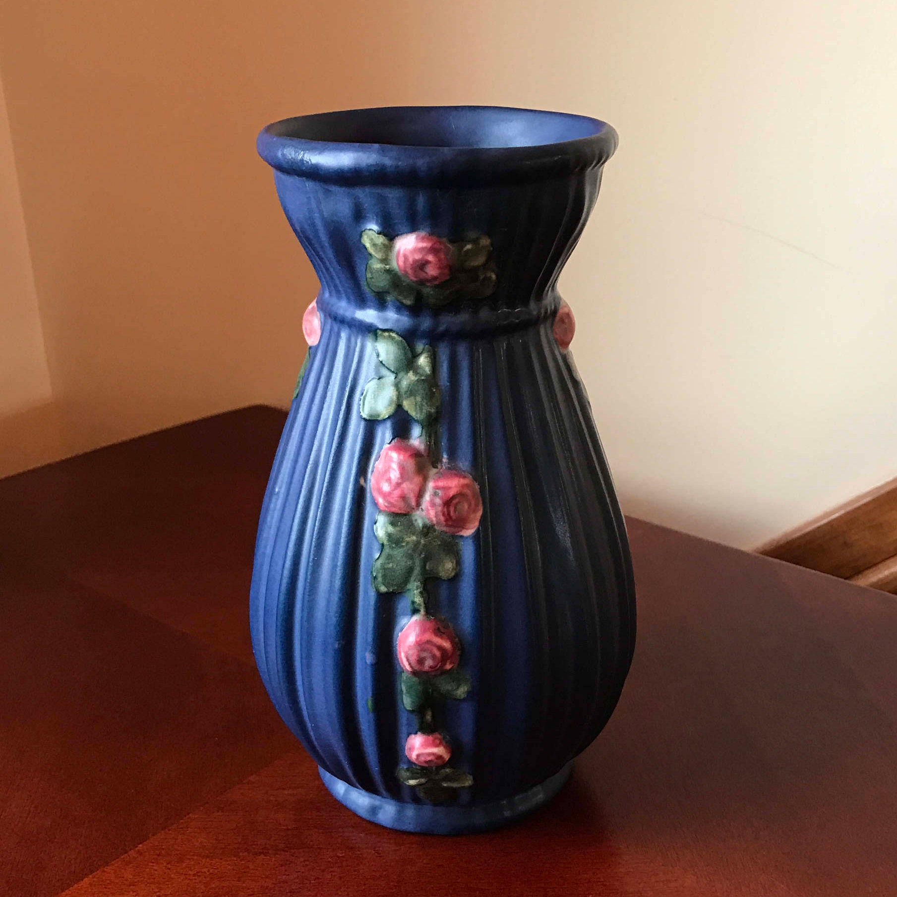 Vintage Weller Pottery Matte Deep Blue Drapery Vase