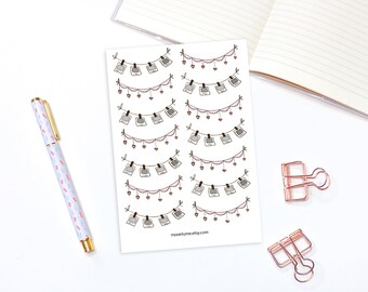 Photo and garland decorative stickers - 14 planner stickers, bunting banner matte stickers, garland stickers, instant picture stickers
