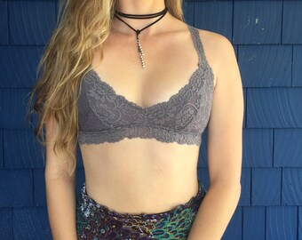 Racerback Lace Bralette Floral Scallop Bralette Double Soft Bra Lined Cup Bralette V-Neck Bralette Stretchy Bralette Vintage Syle Lace