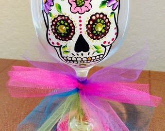 Sugar Skull wine glass