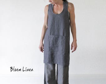 Linen apron in slate grey, Cross back, No tie apron, Pinafore apron, Natural linen, Eco friendly