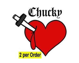 2 Chucky Tiffany, stabbed bleeding heart fancy dress tattoo,wet proof Halloween transfers