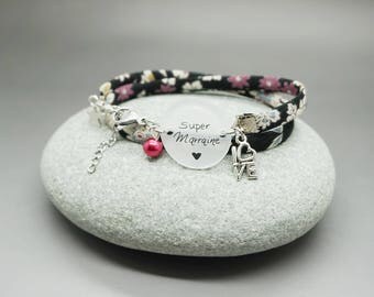 bracelet liberty cabochon "Super Marraine" fée étoile personnalisable