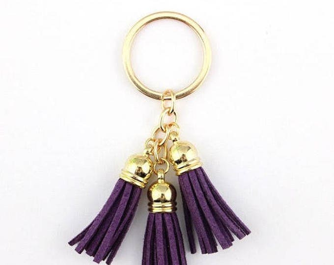 Purple Tassel keychain, clip on tassel, clip on bag charm, tassel charm with lobster clasp, swivel tassel keychain 3 piece tassel fri
