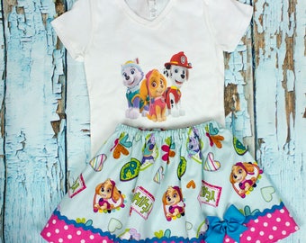 Paw Patrol girl outfit, Girl skirt, Girl outfit, girl birthday outfit Girl clothes baby outfit Toddle outfit Heat Transfer Design