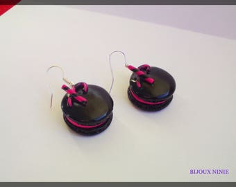 Boucle d'oreille macaron candy Fuchsia gourmand fimo