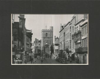 delightful 1940s black and white photograph of carfax tower oxford, antique print vintage wall decor