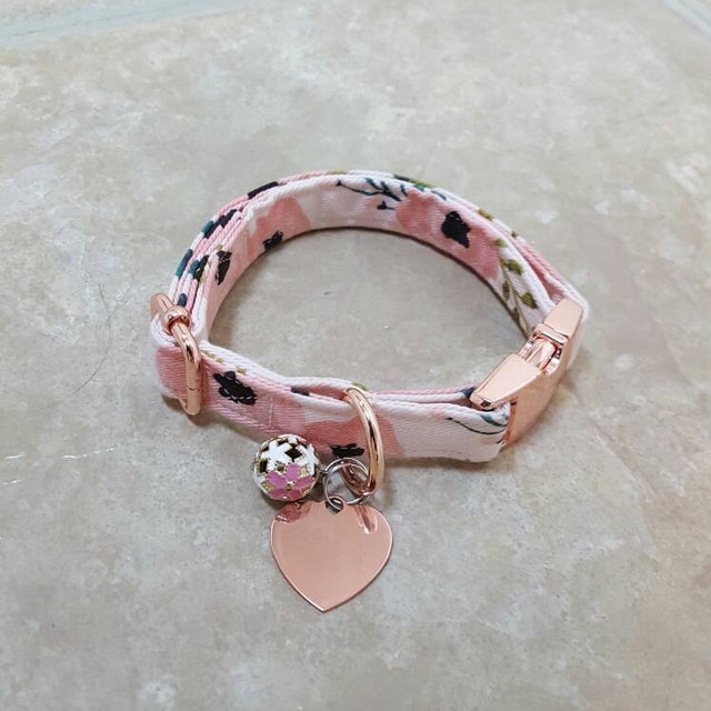 Dog Collar Watercolor Floral Pinks/Corals Rose Gold