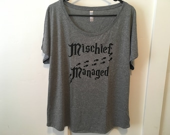 Mischief managed shirt// Dolman style draped fit, Womens shirt, Harry Potter shirt, Mischief managed, Marauders map shirt, Harry Potter