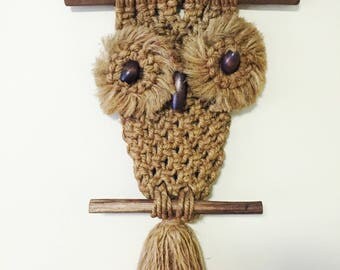 Vintage Macrame Brown Owl, Macrame Wall Art, Owl Wall Art, Handmade, Wall Owl Hanging