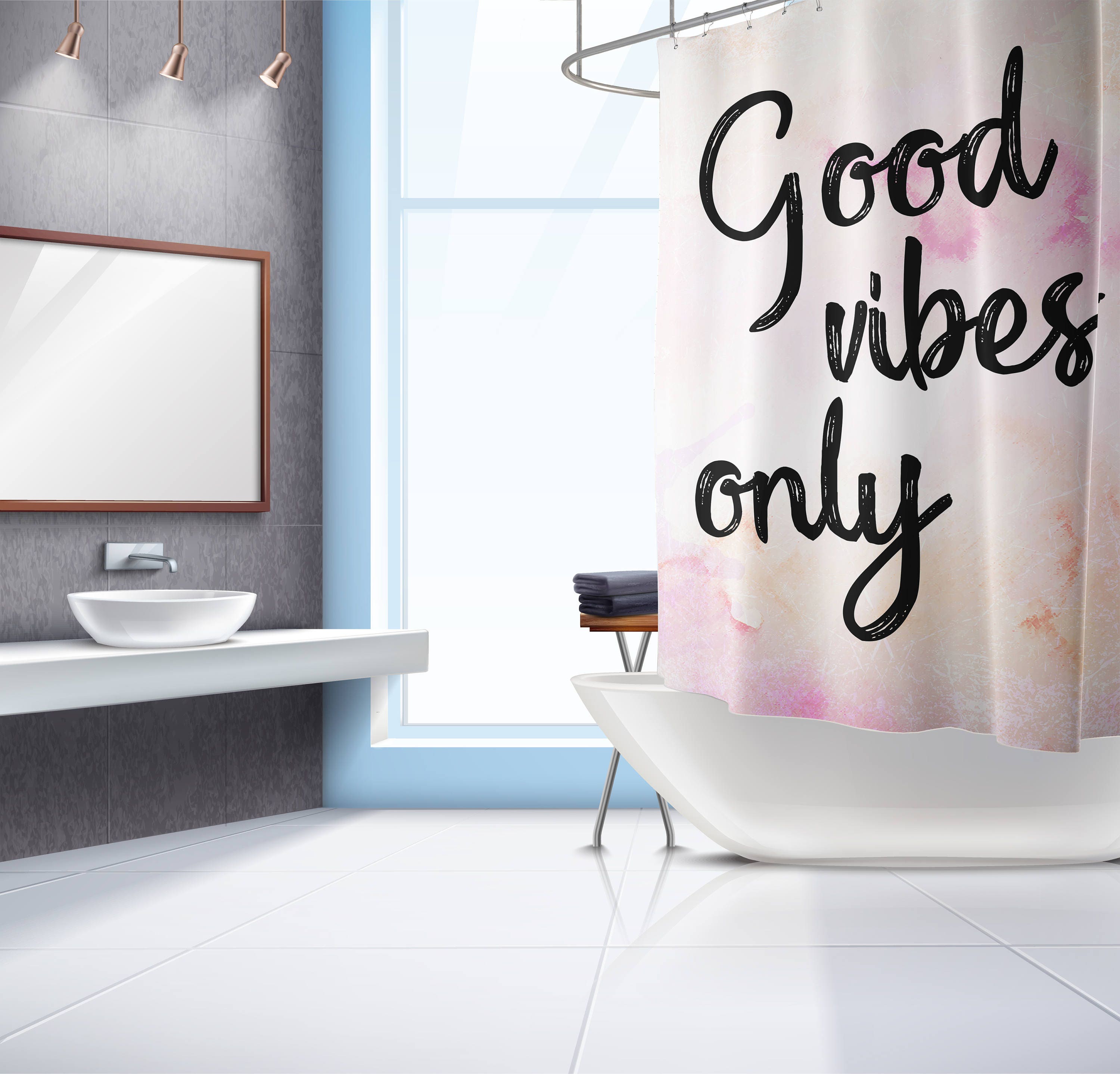 Good Vibes ly Shower Curtain Good Vibes shower Quote curtain