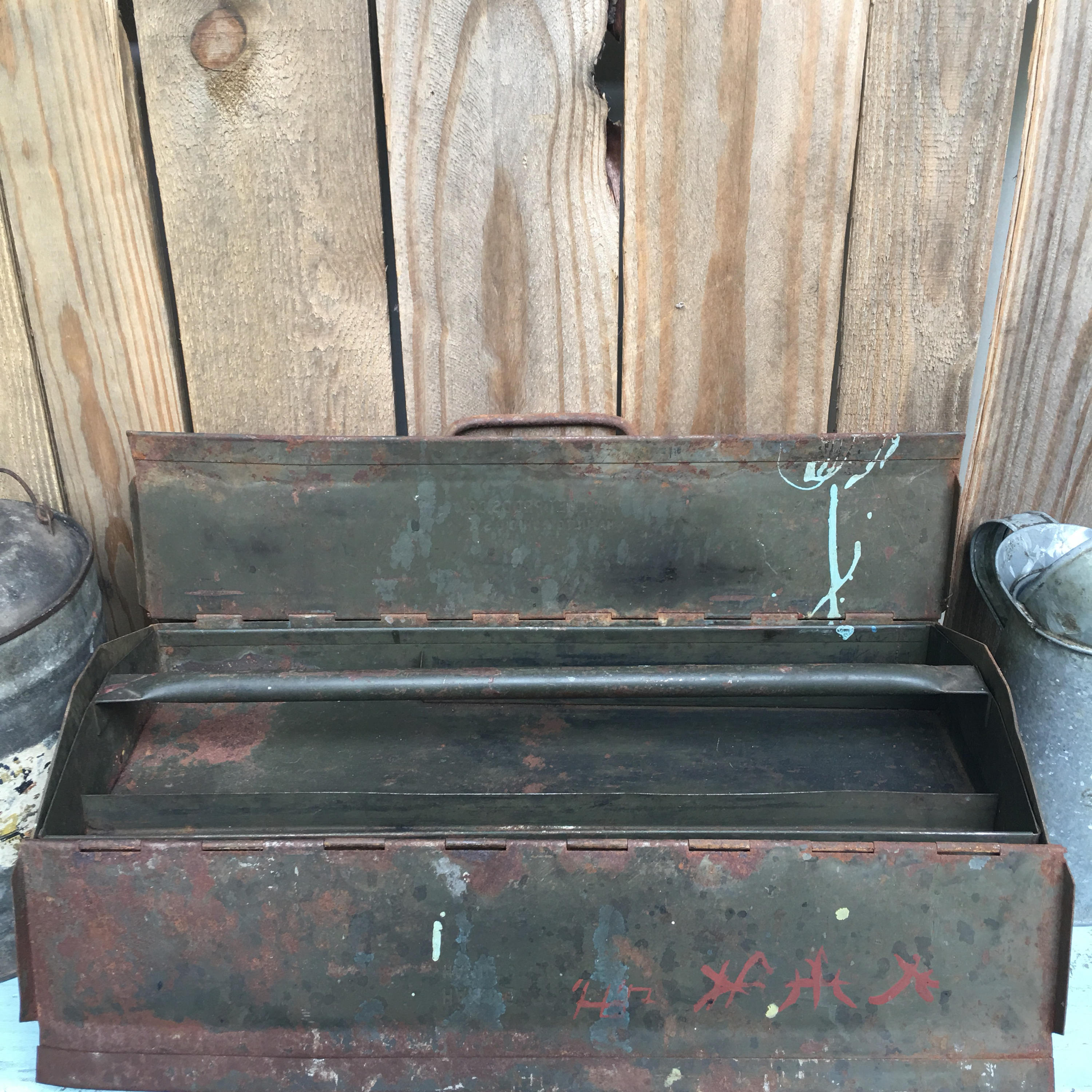 Vintage Metal Tool Box Rusty Tool Case Tool Box with Tray Industrial Decor Metal Storage