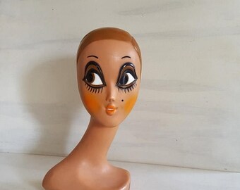 10 % SALE VINTAGE HAT Stand Mannequin head display for hat wig scarf ! Signed Huard and dated 1971