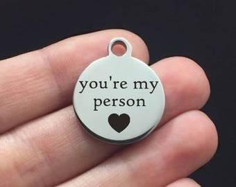 Love Stainless Steel Charm - You're My Person - Laser Engraved - USA - 19mm x 22mm - Quantity Options - F4L6