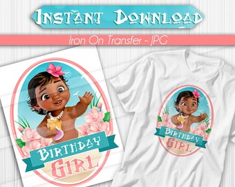 50% OFF SALE DIGITAL File Baby Moana Iron On Transfer, Moana Birthday Girl, Moana birthday shirt, Moana Tshirt Transfer, First Birthday