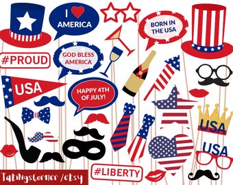 4th of July Printable Photo Booth Props American Party