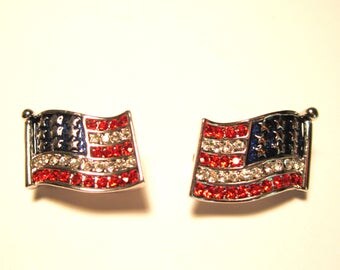 AMERICAN FLAG Clip on Earrings (#623)