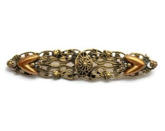 1930's Ornate Brass Filigree Bar Pin Brooch