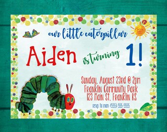 The Very Hungry Caterpillar Birthday Invitation, First Birthday, Caterpillar Party, Digital Invitation