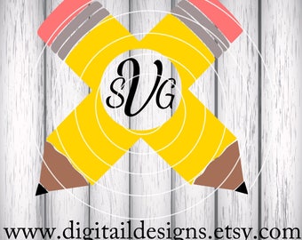 Pencil Monogram Frame SVG - png - dx - eps - ai - fcm - Silhouette - Cricut - Pencil Monogram Cut File - Teacher SVG - Pencil Cut File