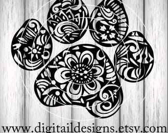 Zentangle Paw Print SVG - dxf - fcm - eps - ai - png - Cut File - Silhouette - Cricut - Scan N Cut - Paw Print SVG - Doodle Paw Print SVG