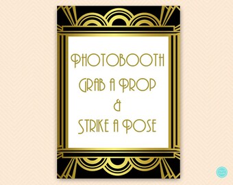 Photo Booth Sign, Props Signs, Gold Roaring Twenties Bridal Shower Decoration Signs, Art Deco, Gold Roaring Twenties Wedding Signs BS31