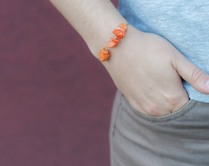 40% OFF Natural coral bracelet, Burnt orange bracelet, Orange bead bracelet, Semiprecious bracelet, Coral jewelry bracelet