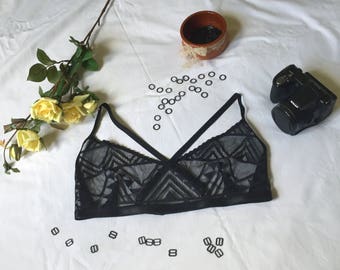 Sexy sheer black lace bralette, erotic bdsm lingerie set, naughty gift, lacy transparent bra, sexy bondage underwear set,