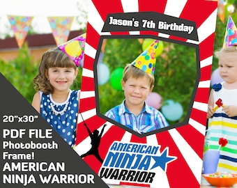 american ninja warrior birthday decorations, photo booth frame 20"x30" Custom printable PDF file american ninja party favors photobooth prop