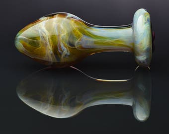 Glass Anal Plug - Large - Fire Amber Heart Base
